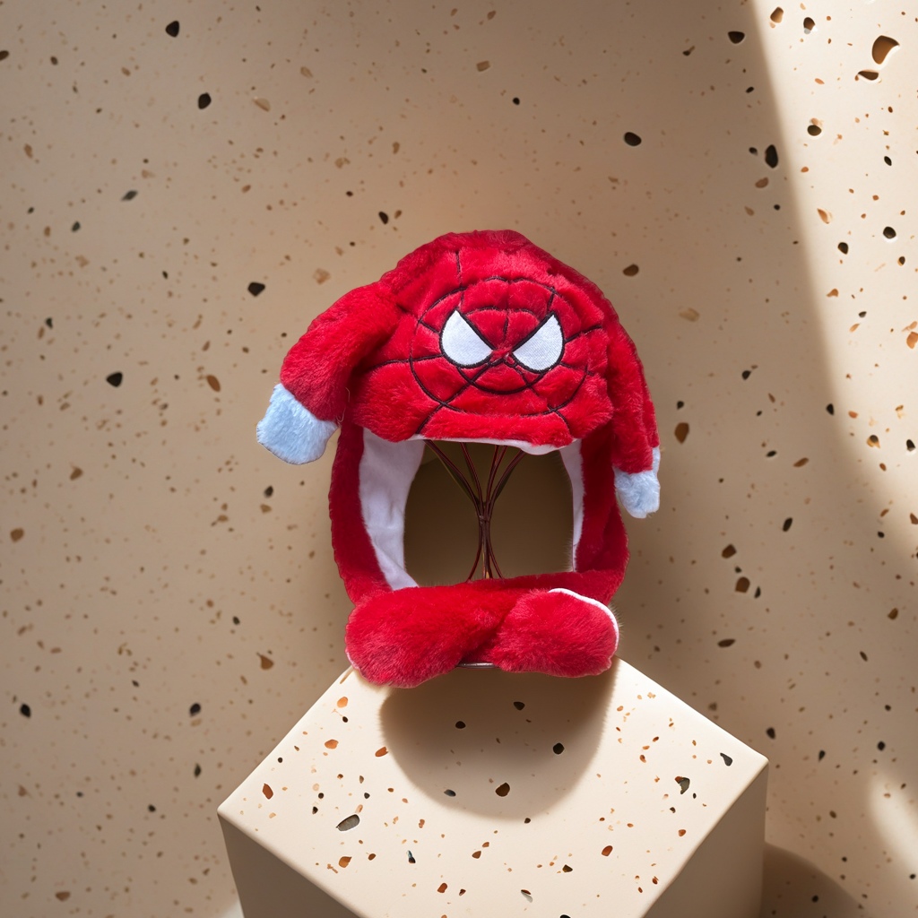 Red Spider-Man woolen cap children's warm cartoon hoodie Specification image