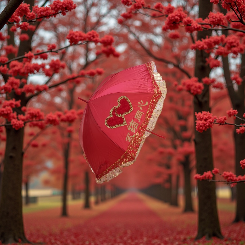 The red thickened umbrella is windproof, pressure-resistant, portable and foldable with manual opening and closing Application Scenario