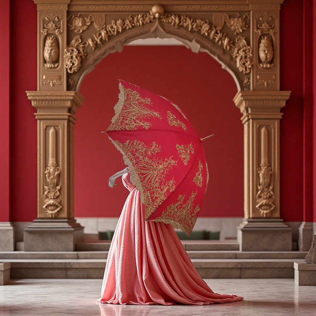 Red embroidered umbrella for both weather and rain, manual opening and closing, portable, sun protection and rain protection Specification image