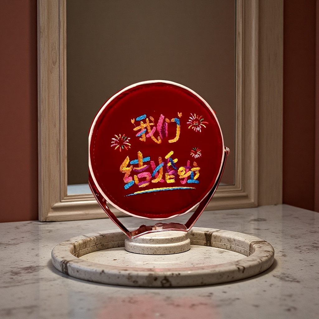 Red circular hand-embroidered wall art decorative painting for home decoration