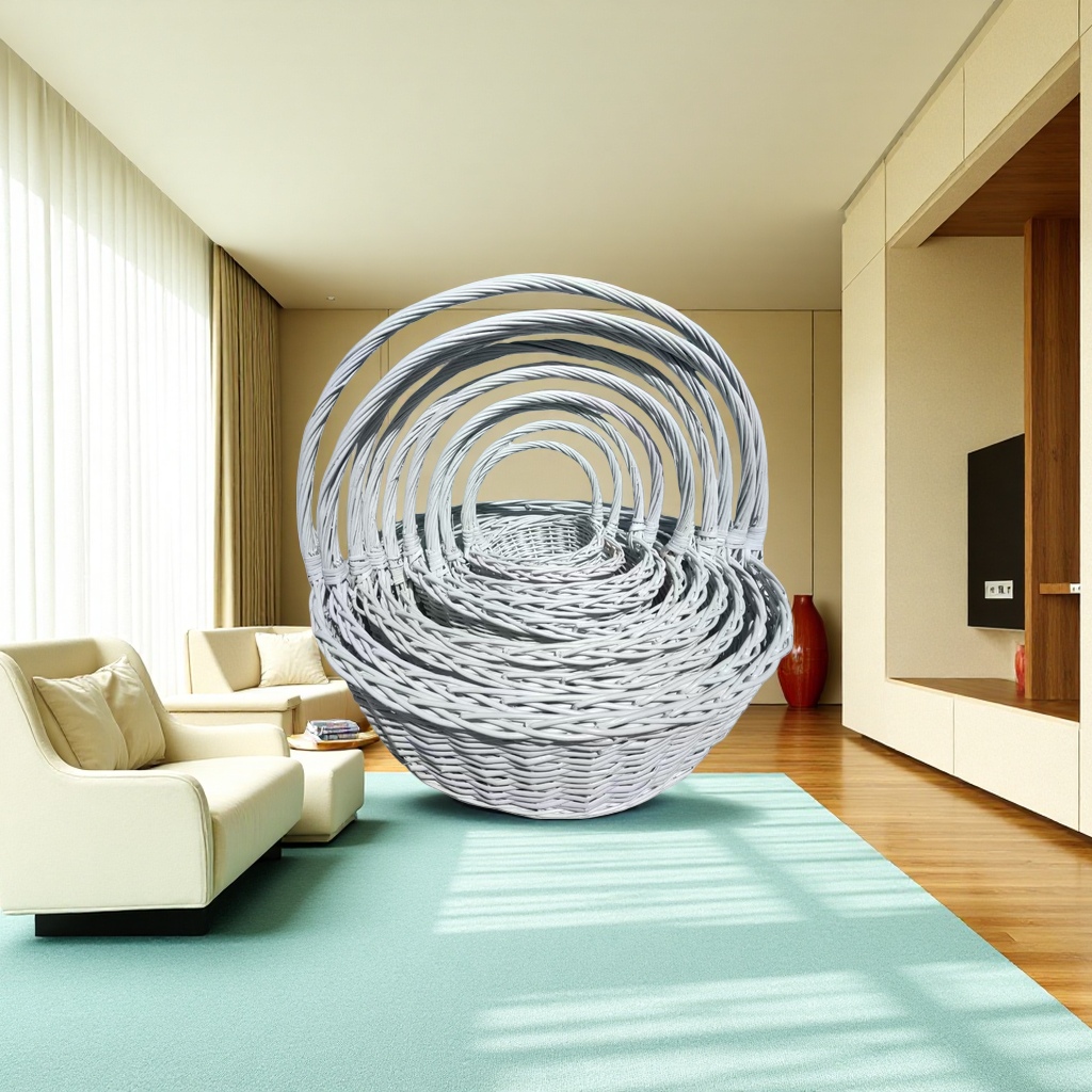 White rattan woven storage basket, home living room and bedroom organizing basket, hand-woven eco-friendly basket