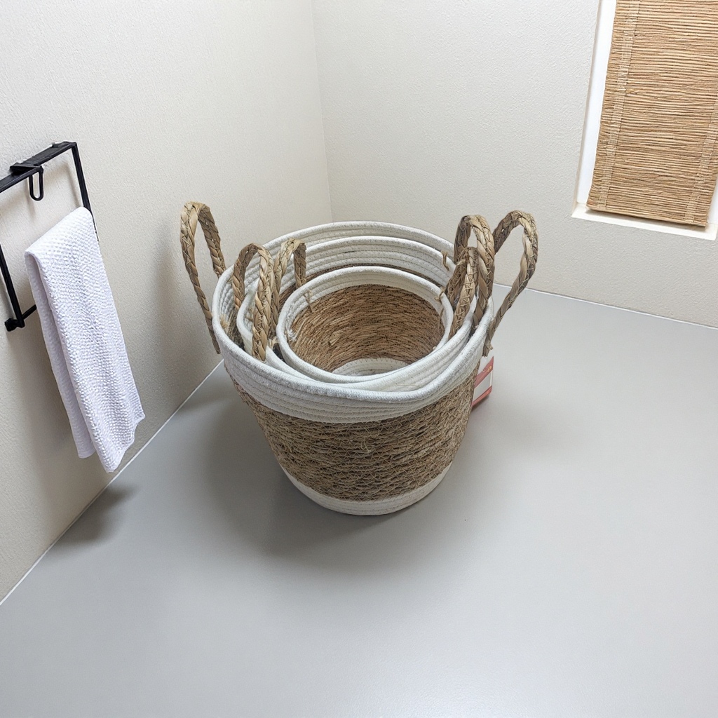 白色编织篮子家用收纳篮田园风简约藤编储物筐