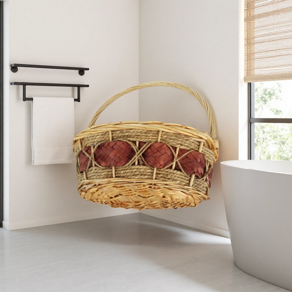 سلال من الخراء الفاتحة مع زخارف من الجلد الأحمر والبني Specification image
