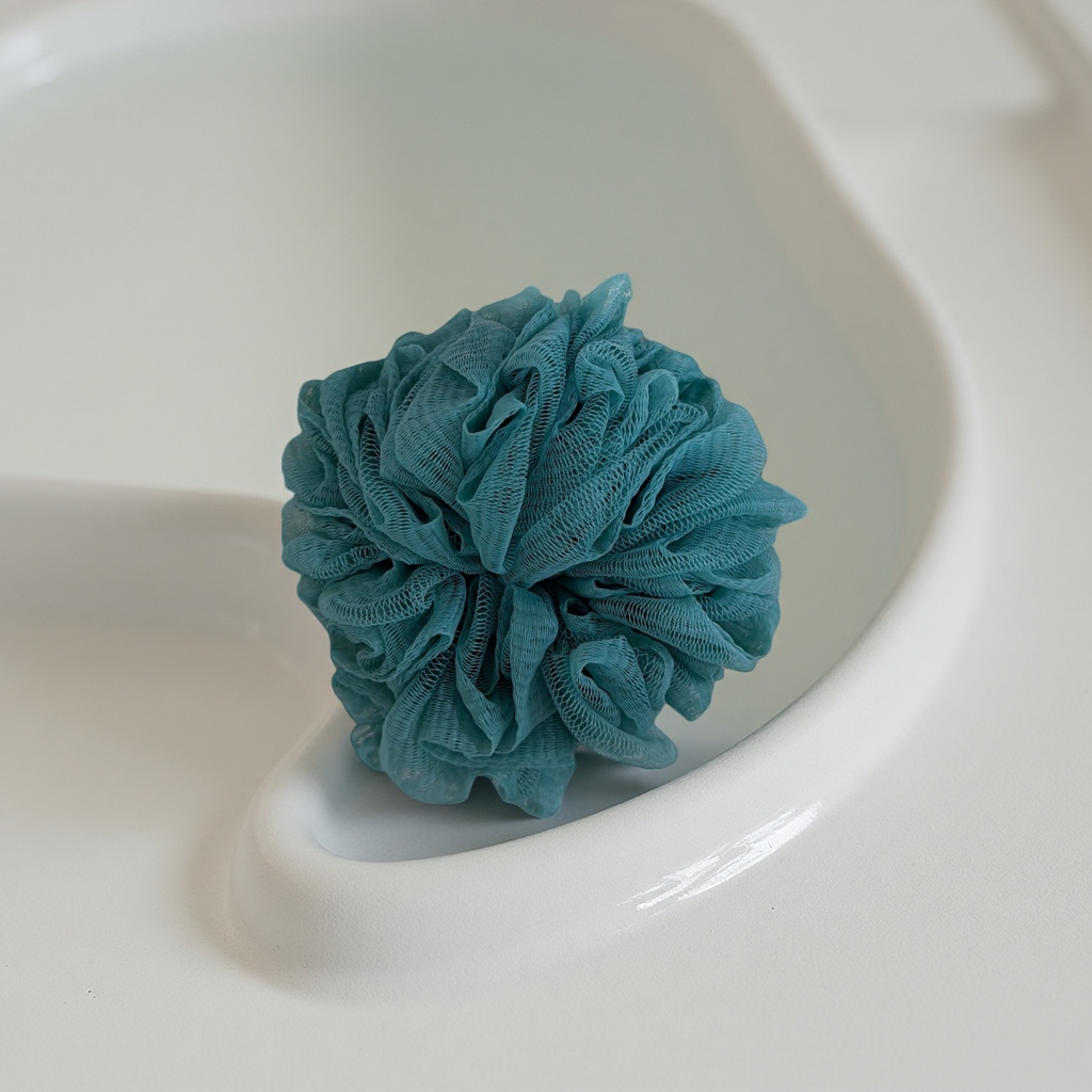 The light green natural plant fiber bath ball is a skin-friendly exfoliating and scrubbing tool Application Scenario