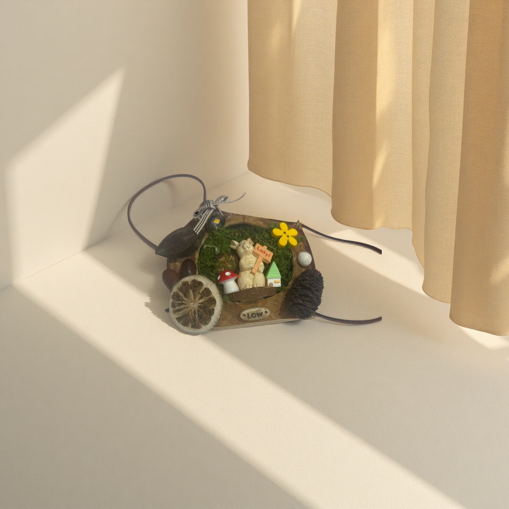 木质微景观挂饰 兔子小屋蘑菇黄花苔藓创意家居装饰