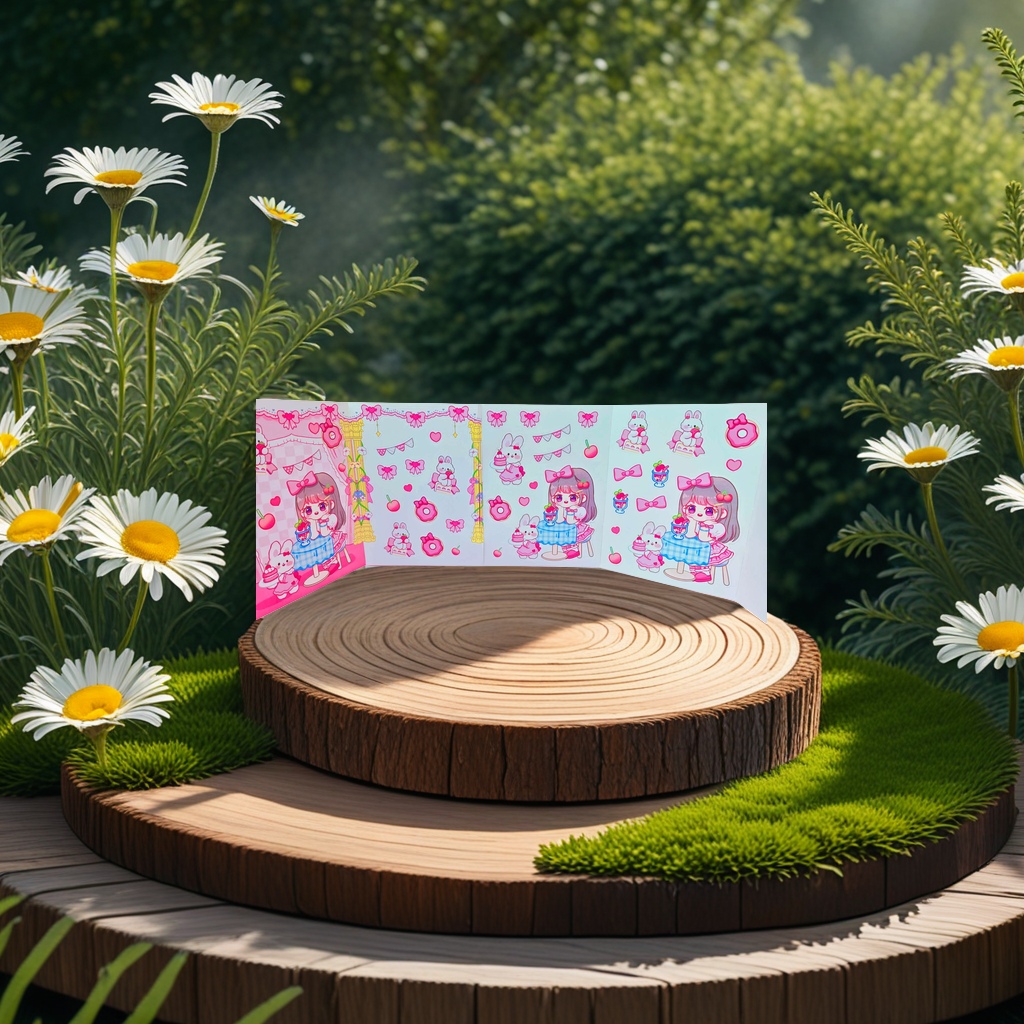 A collection of sweet and cute pink cartoon sticker sets for notebook decoration Application Scenario