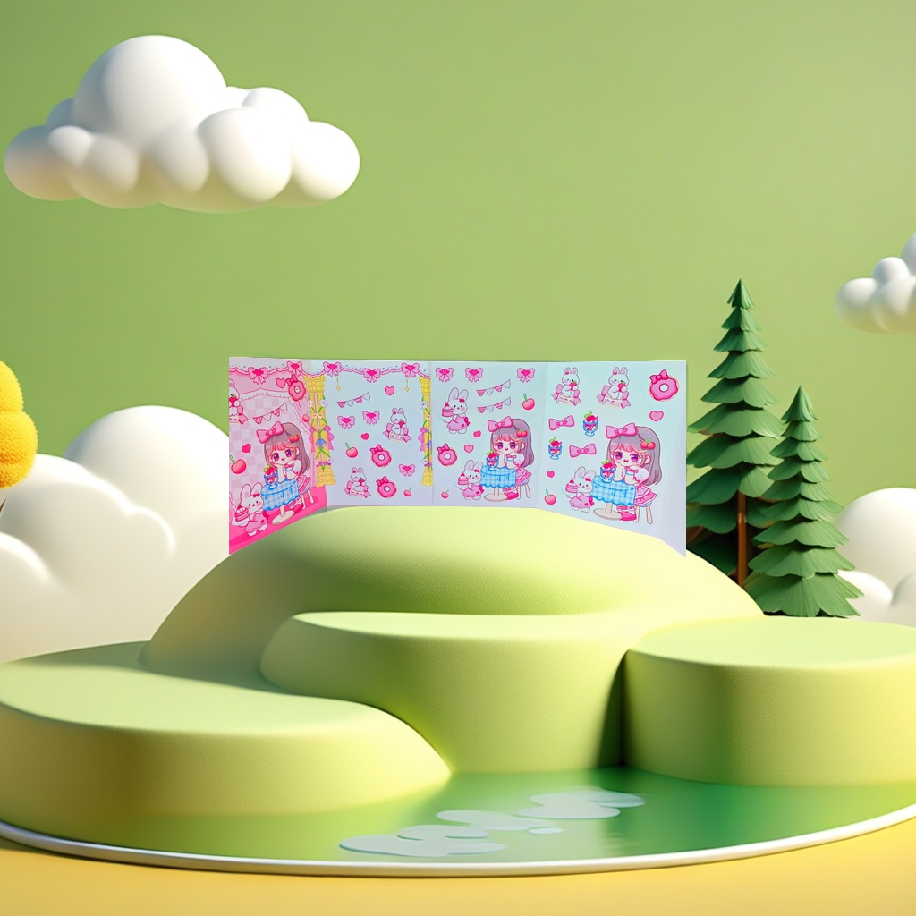 A collection of sweet and cute pink cartoon sticker sets for notebook decoration