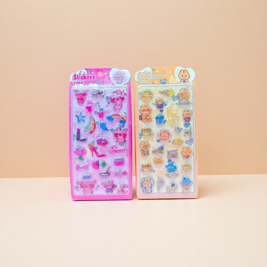 Pink and orange cute stickers, rabbit cake, stars, high heels and cartoon patterns