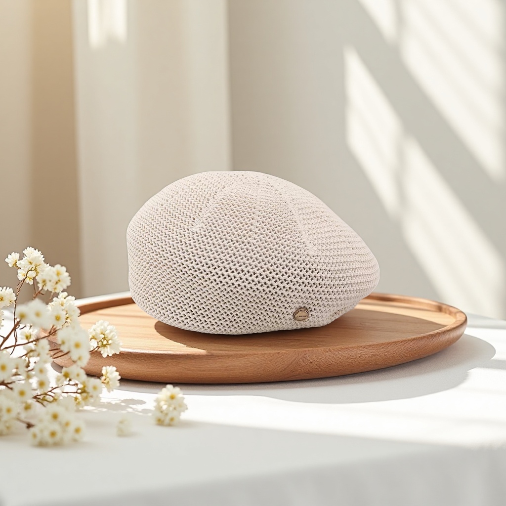 A beige knitted beret for warmth and facial enhancement in autumn and winter, a small lady's woolen hat Specification image