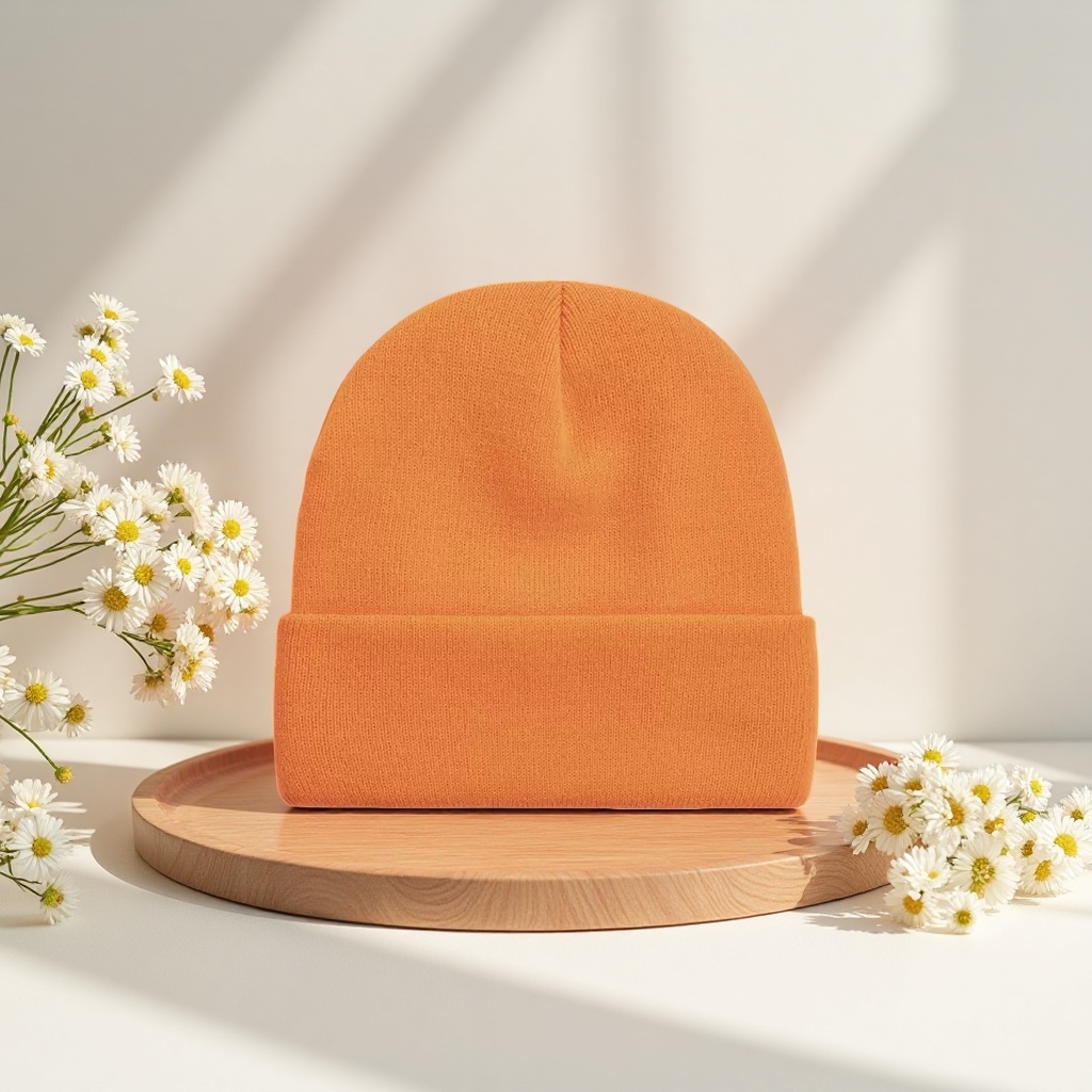 Orange knitted cap, warm woolen cap, women's autumn and winter casual hat details Picture