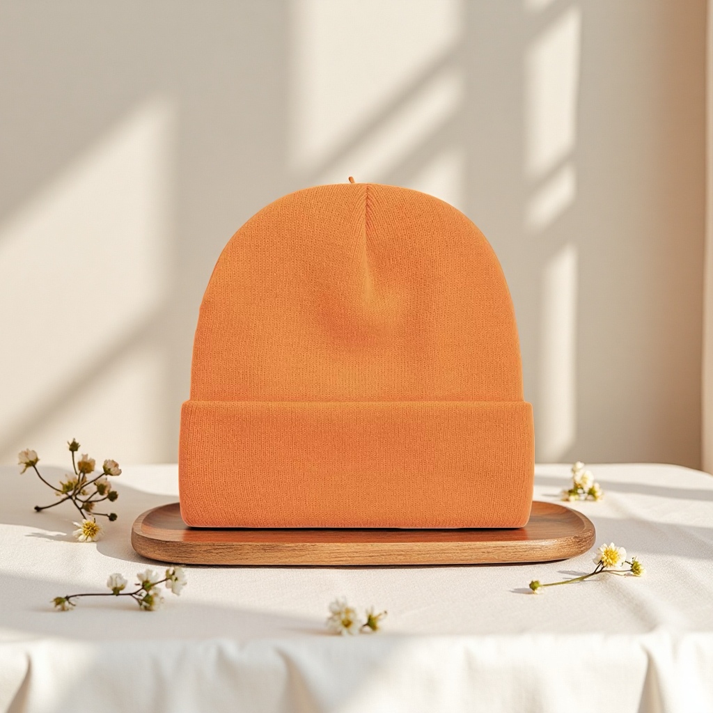 Orange knitted cap, warm woolen cap, women's autumn and winter casual hat