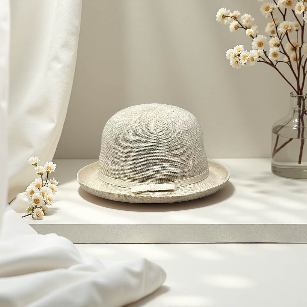 Beige woven fisherman's hat, a casual and versatile sun-protective hat