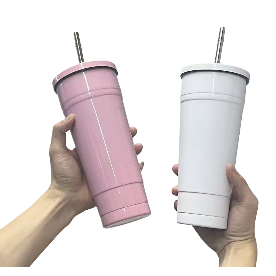 The pink and white dual-color 304 stainless steel vacuum insulated cup is portable for both office and home use Item Picture