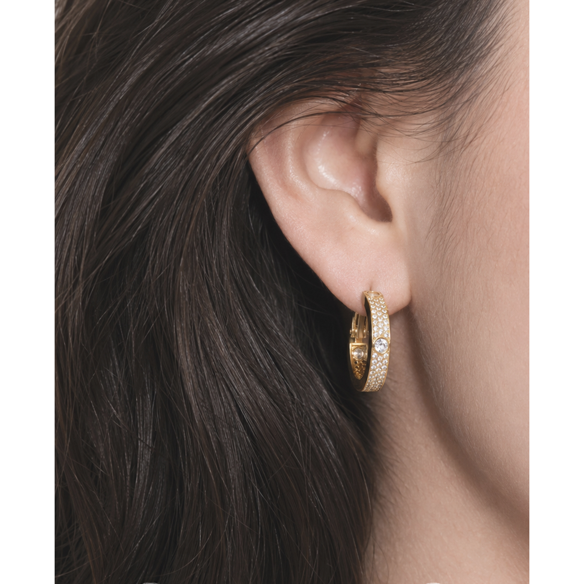 A pair of golden diamond-encrusted women's light luxury and fashionable earrings Application Scenario