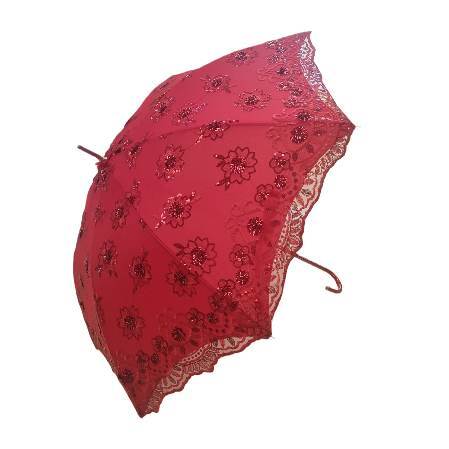 Red lace embroidered automatic opening and closing umbrella, 34cm three-fold portable ladies' style Item Picture