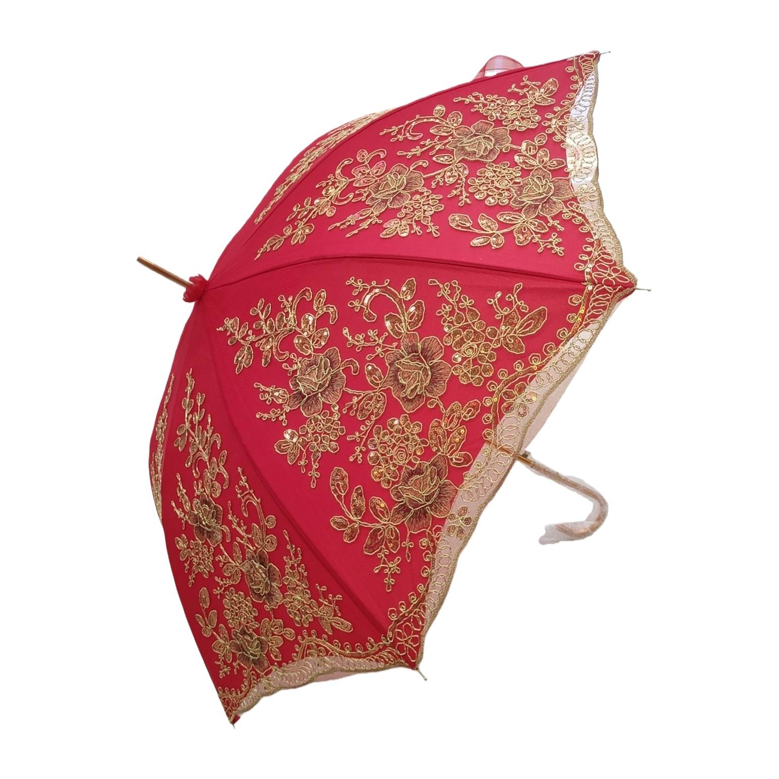 Red embroidered umbrella for both weather and rain, manual opening and closing, portable, sun protection and rain protection Item Picture