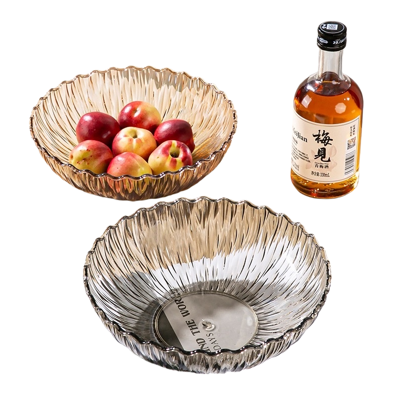 透明玻璃果盘白底实物图