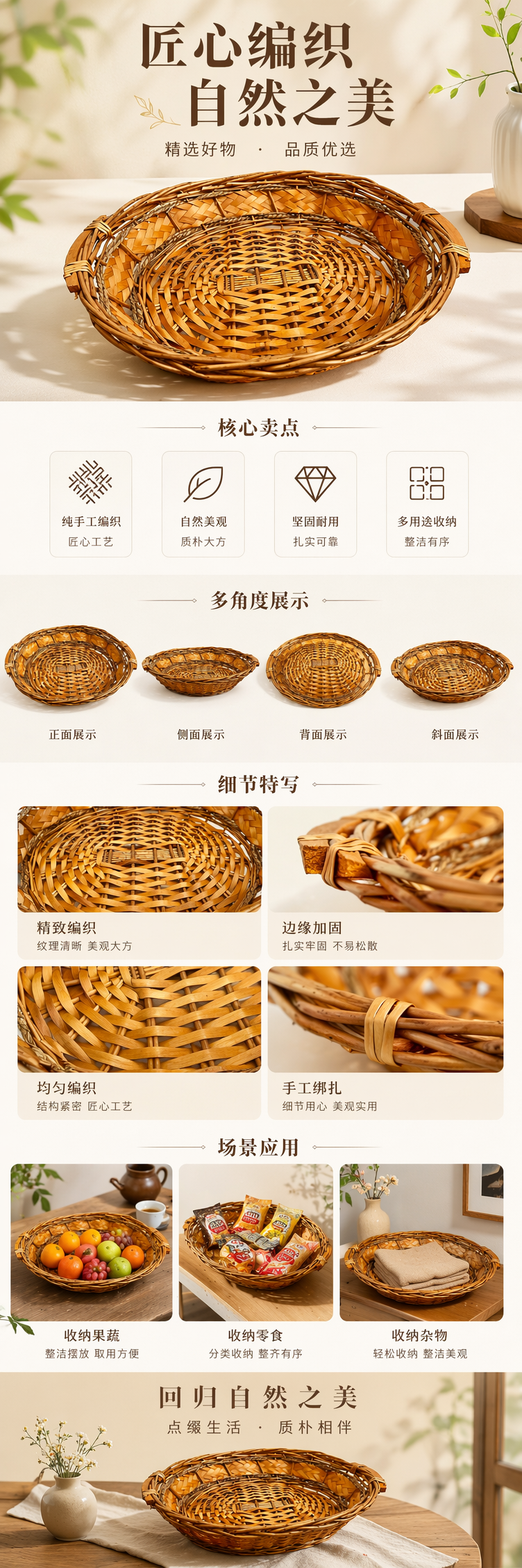 棕色藤编收纳篮子家用客厅卧室储物篮编织工艺环保自然 pic 1