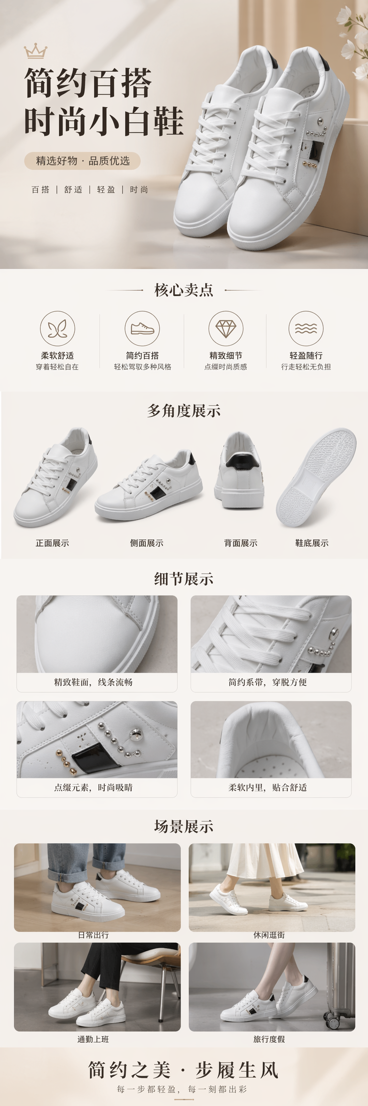白色运动鞋 透气轻便男女士休闲跑步鞋详情1