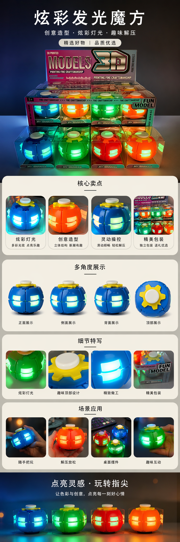 彩色发光3D模型玩具 儿童益智拼装创意夜光摆件详情1