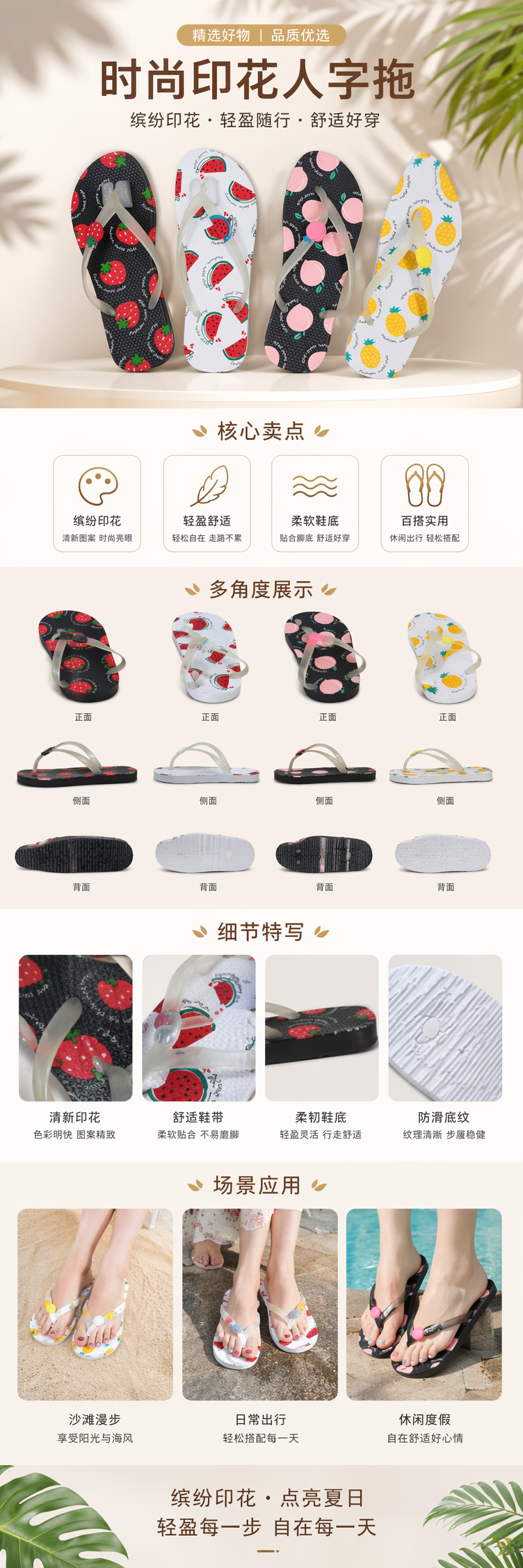 四款印花人字拖 女款夏季防滑舒适凉拖详情1