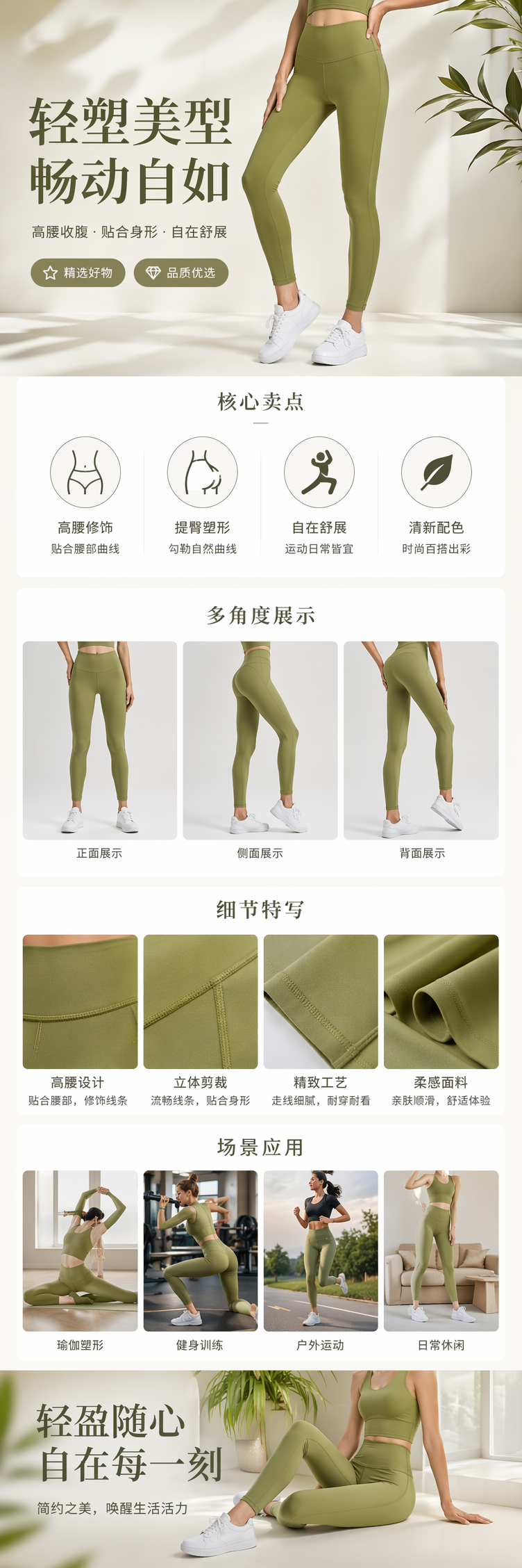 抹茶绿高弹力紧身裤女模特同款显瘦修身运动休闲 leggings详情1