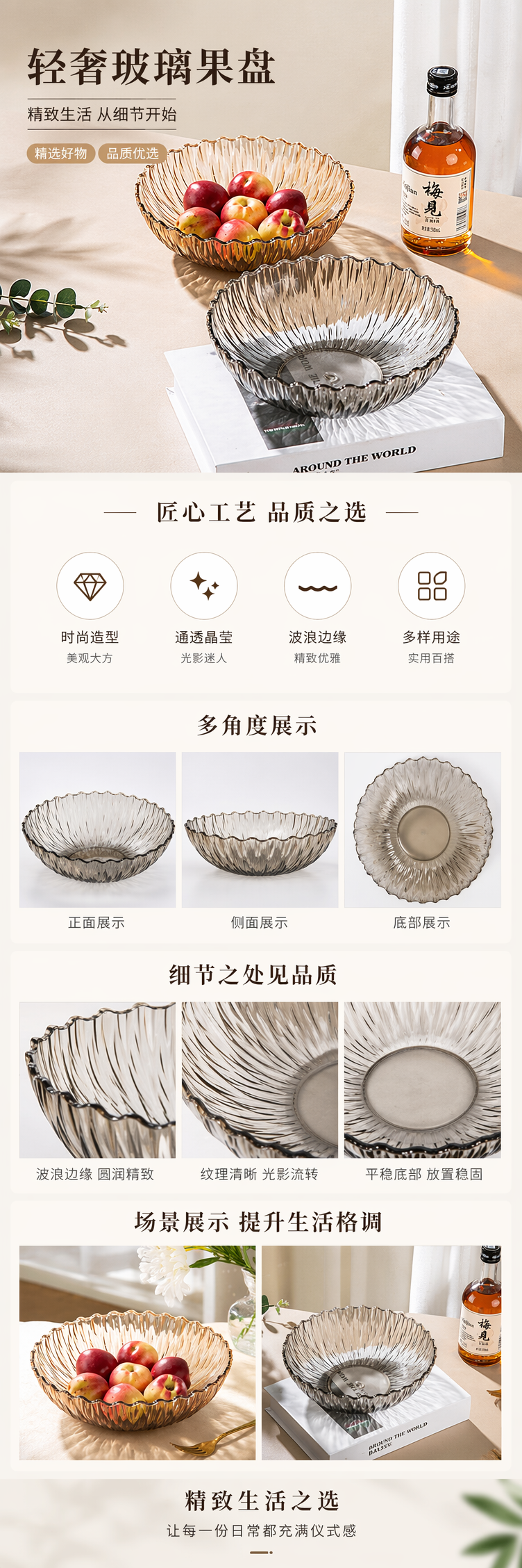 透明玻璃果盘家用客厅水果盘简约现代圆形耐热详情1