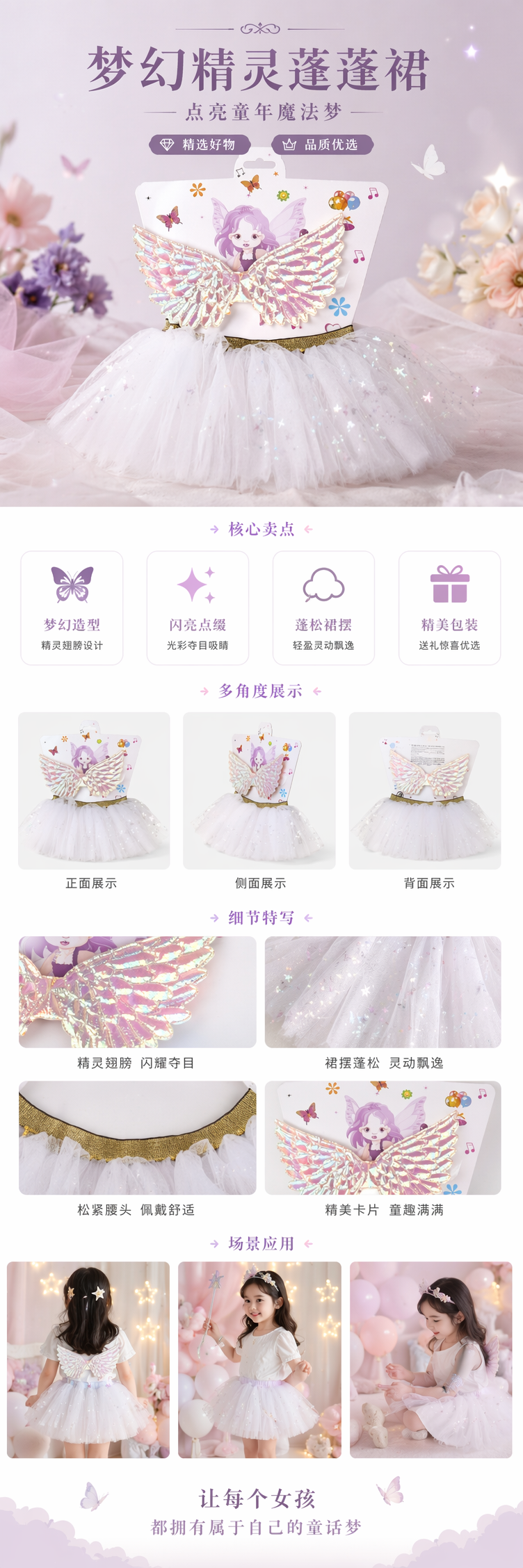 彩色翅膀白色纱裙女童生日派对演出服详情1