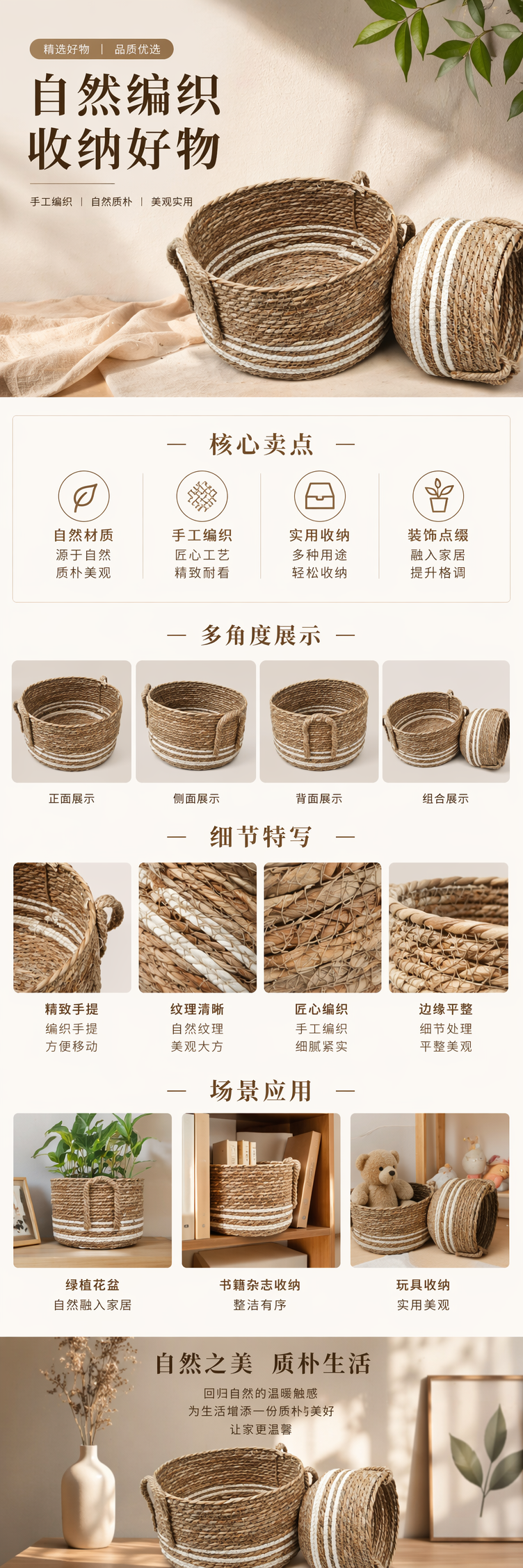 手工编织藤编收纳篮子 家居客厅卧室整理储物用品 pic 1