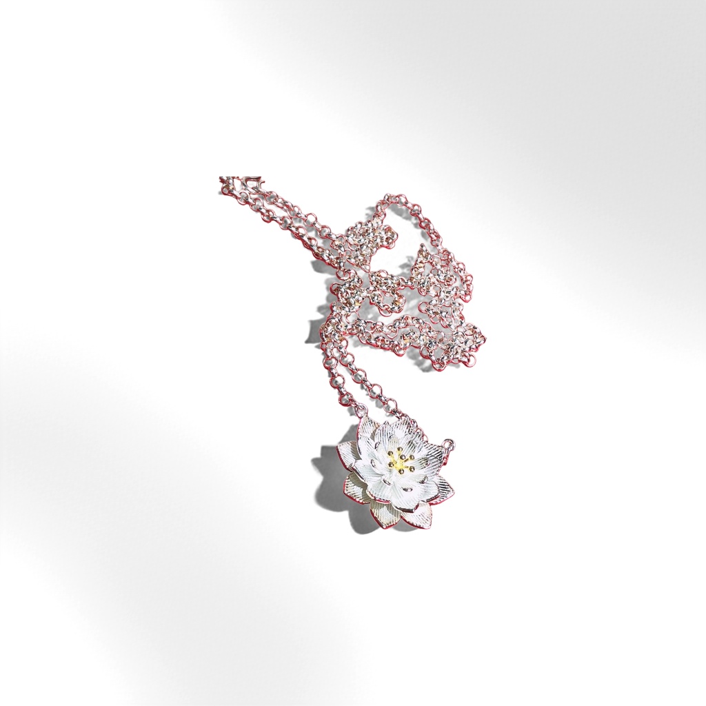 银色莲花吊坠项链 时尚简约百搭女士饰品