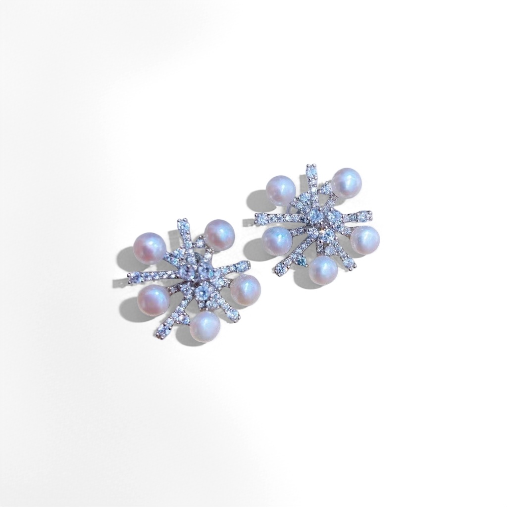 Silver snowflake-shaped stud earrings set with pearl crystal diamonds are fashionable earrings Application Scenario