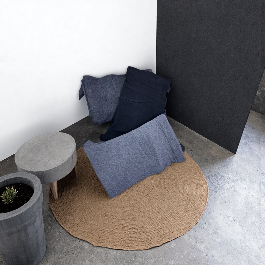 A grey hooded sweatshirt paired with black trousers is displayed on a wooden textured tabletop Specification image