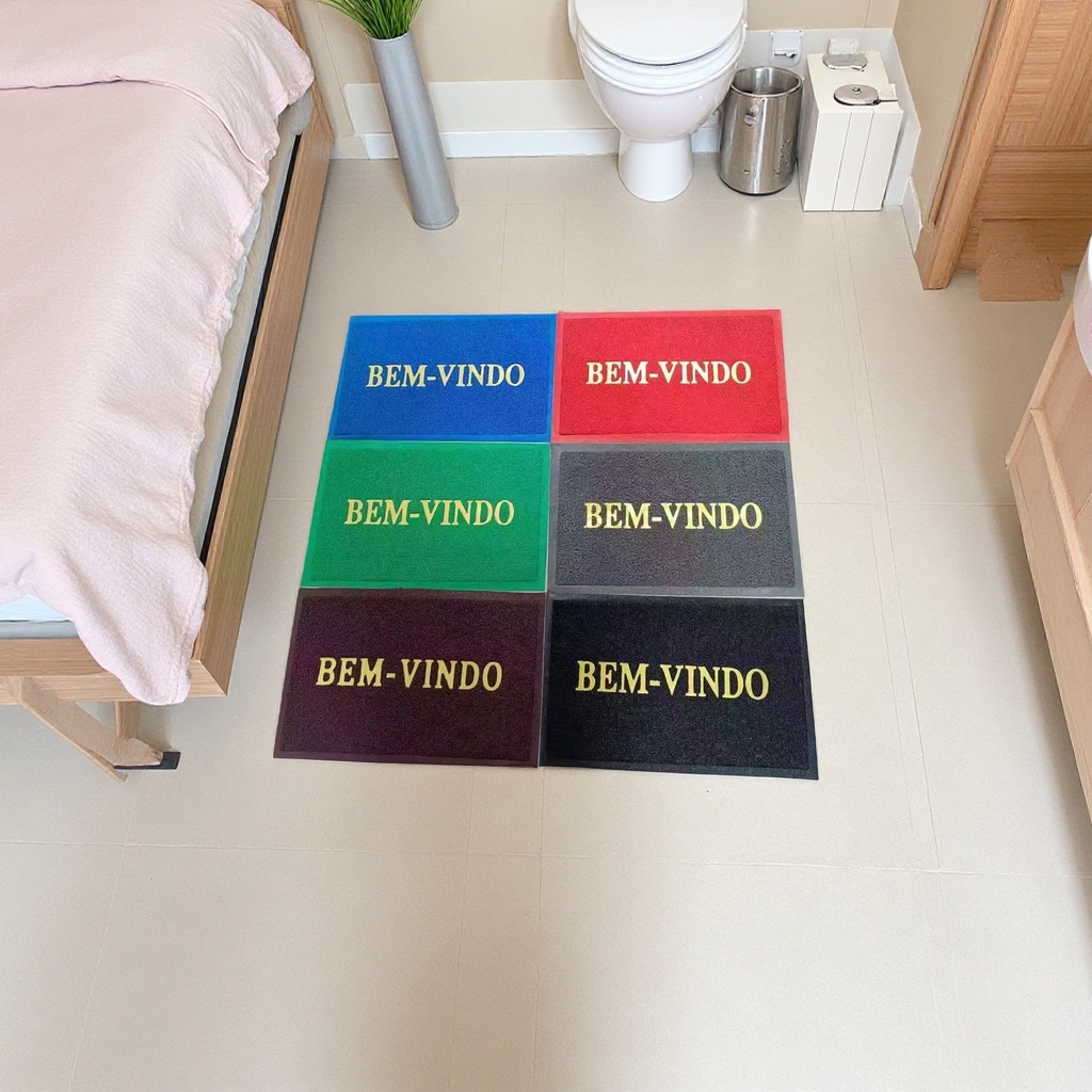 彩色地垫六块装蓝红绿灰紫黑金色BEMVINDO字样