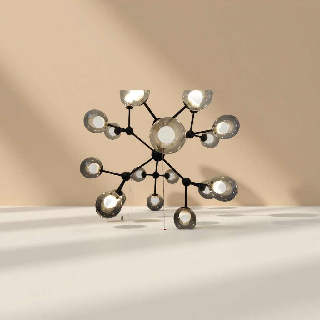 Black metal frame glass sphere pendant lamp, modern and simple living room and bedroom lighting details Picture