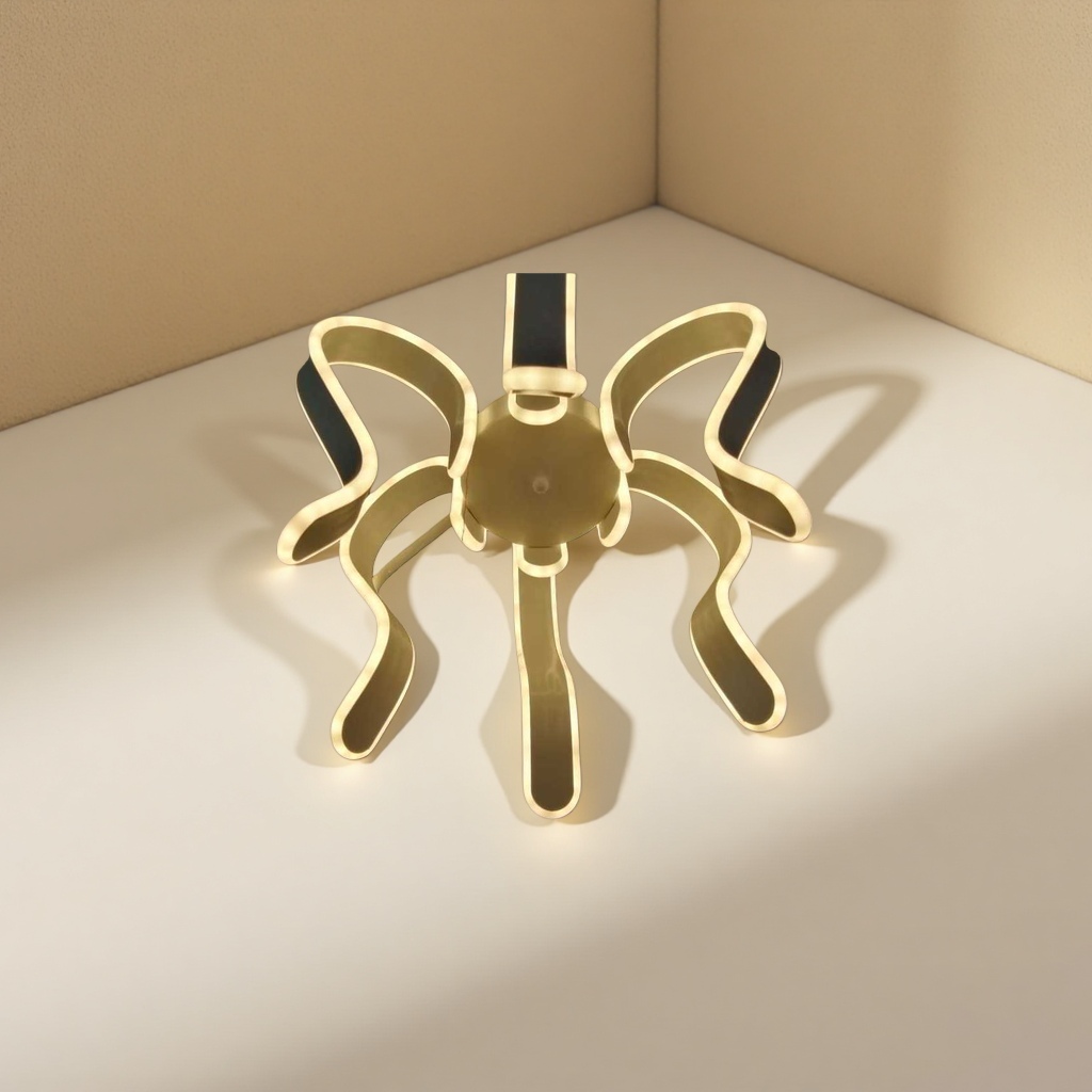 Golden bow-shaped chandelier, Nordic minimalist ceiling lamp for living room and bedroom Specification image
