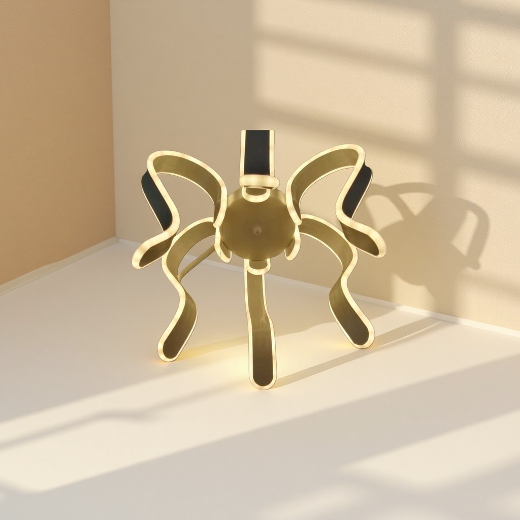 Golden bow-shaped chandelier, Nordic minimalist ceiling lamp for living room and bedroom details Picture