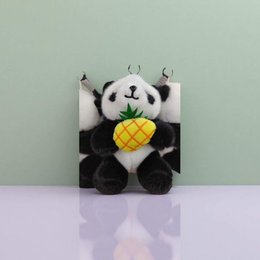 黑白熊猫抱黄色菠萝毛绒玩偶可爱家居装饰摆件细节图