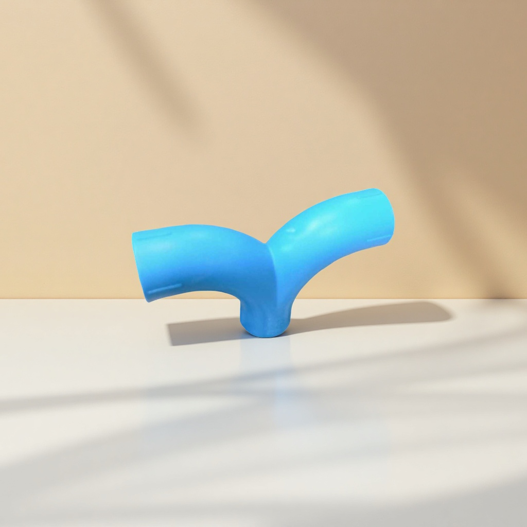 Blue Y-shaped plastic pipe fitting three-way connection piece made of PVC material, specially designed for household water supply and drainage details Picture