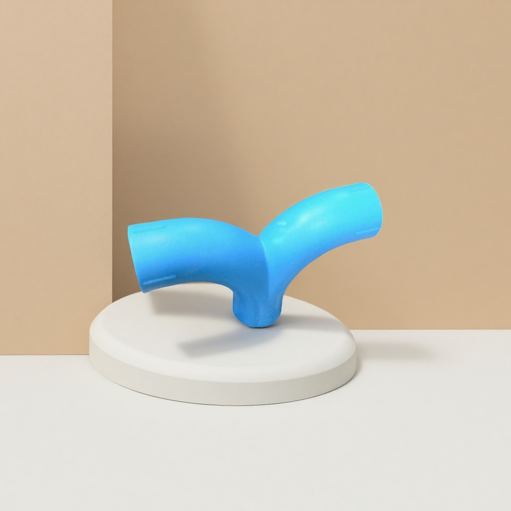 Blue Y-shaped plastic pipe fitting three-way connection piece made of PVC material, specially designed for household water supply and drainage