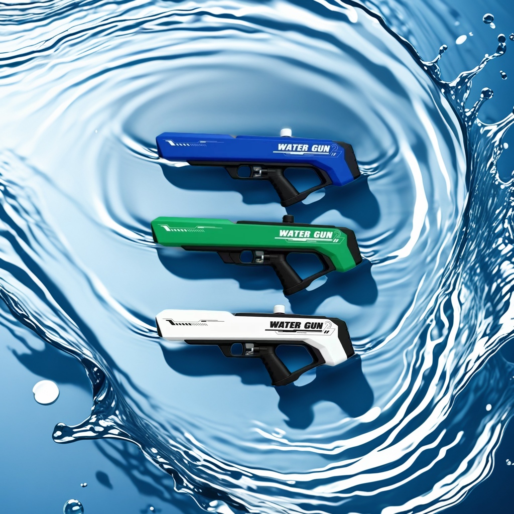 Blue, green and white three-color water guns are children's summer water toys Application Scenario