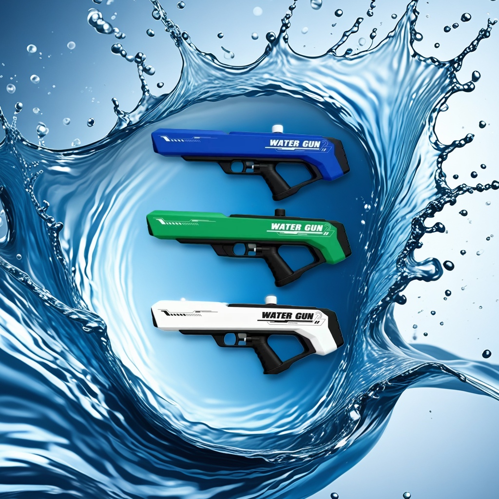 Blue, green and white three-color water guns are children's summer water toys details Picture