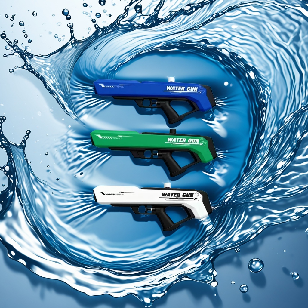 Blue, green and white three-color water guns are children's summer water toys Specification image