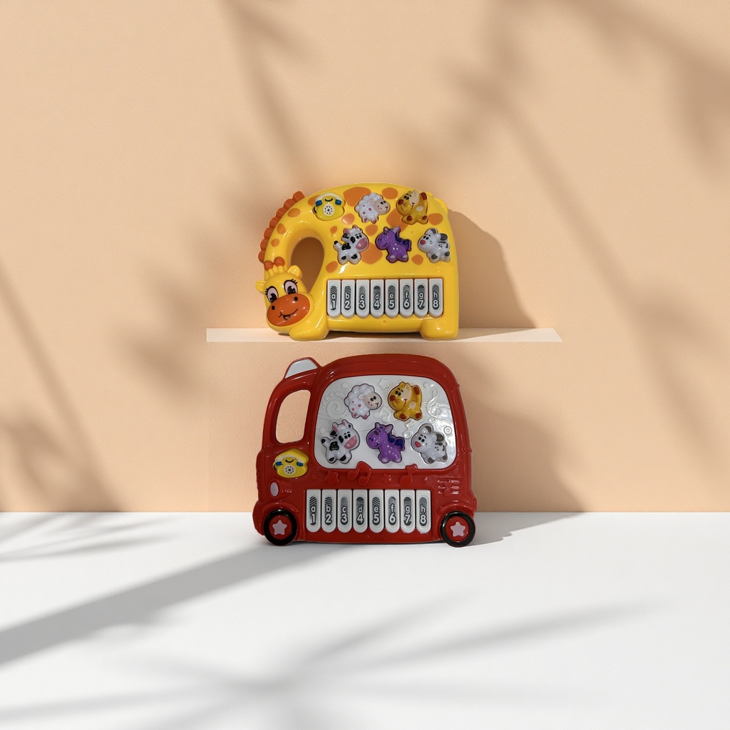 Red car, yellow giraffe, green dinosaur, children's educational toy keyboard, three-in-one details Picture