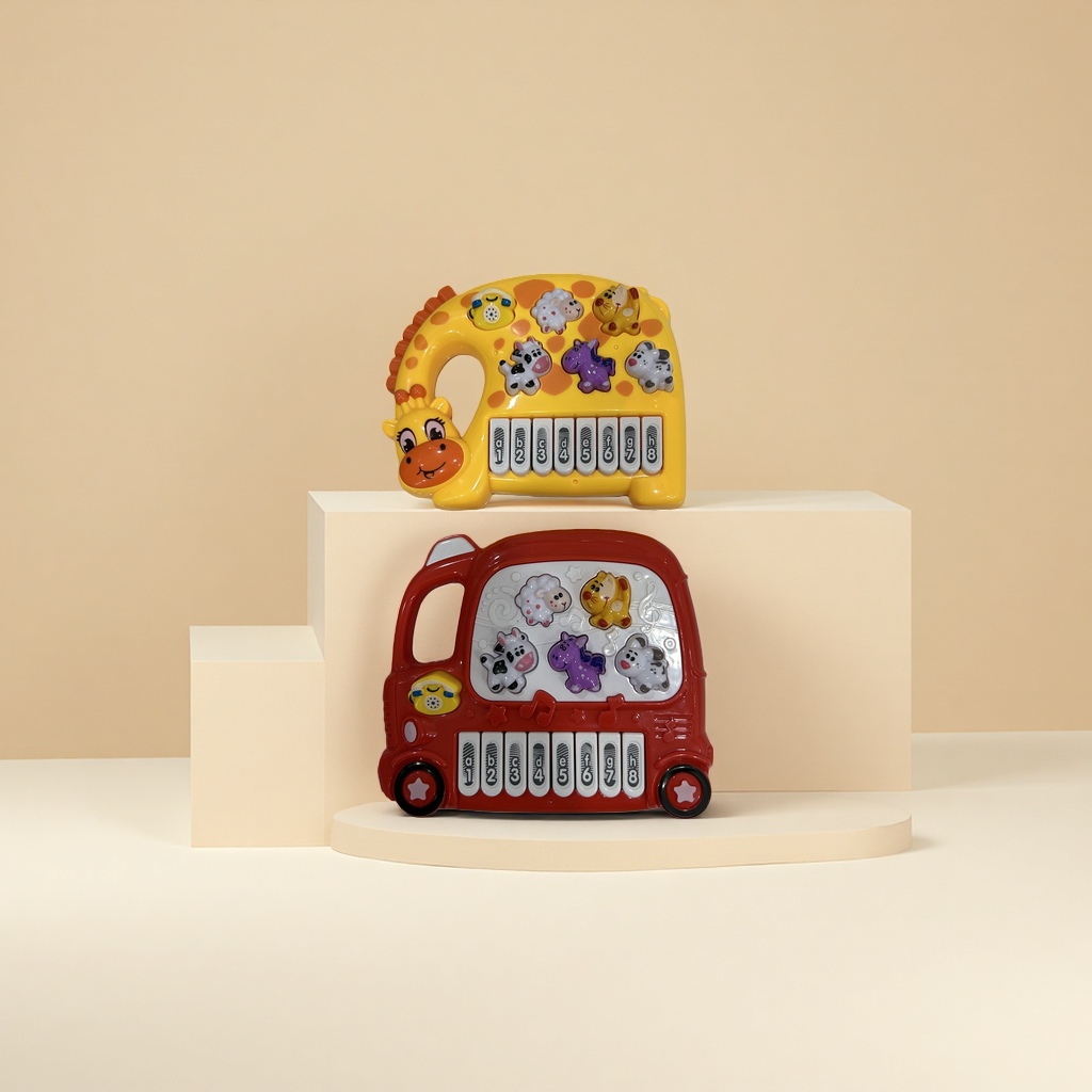 Red car, yellow giraffe, green dinosaur, children's educational toy keyboard, three-in-one