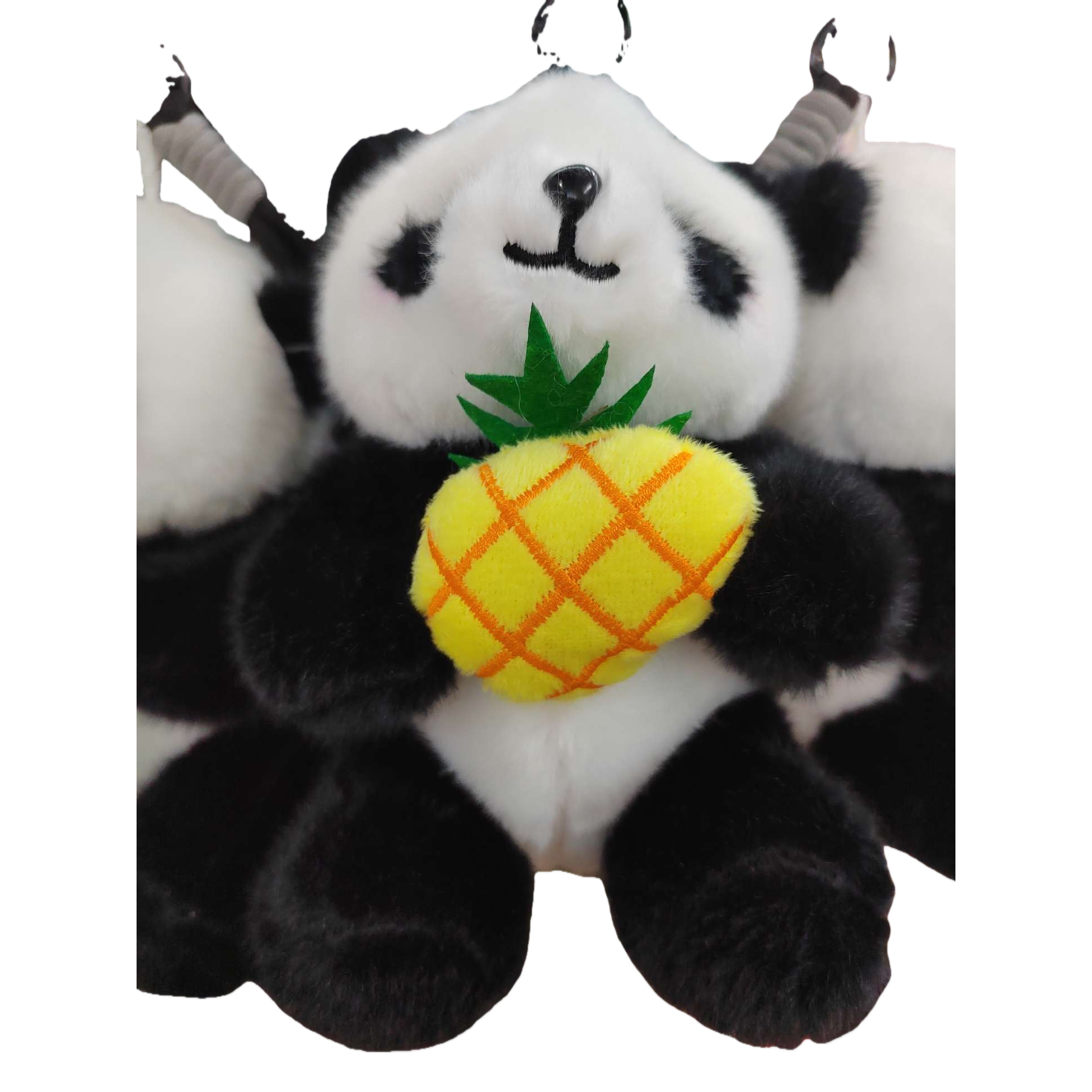 黑白熊猫抱黄色菠萝毛绒玩偶可爱家居装饰摆件白底实物图