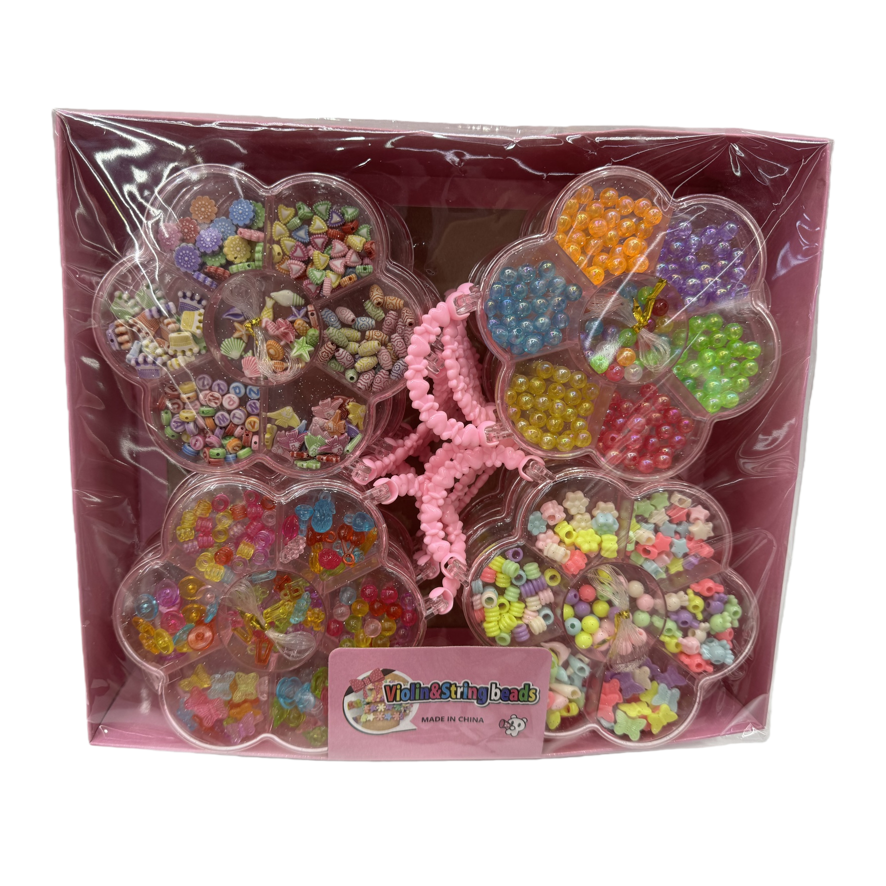 粉色花朵造型珠子手工DIY套装 多色混装创意饰品材料白底实物图