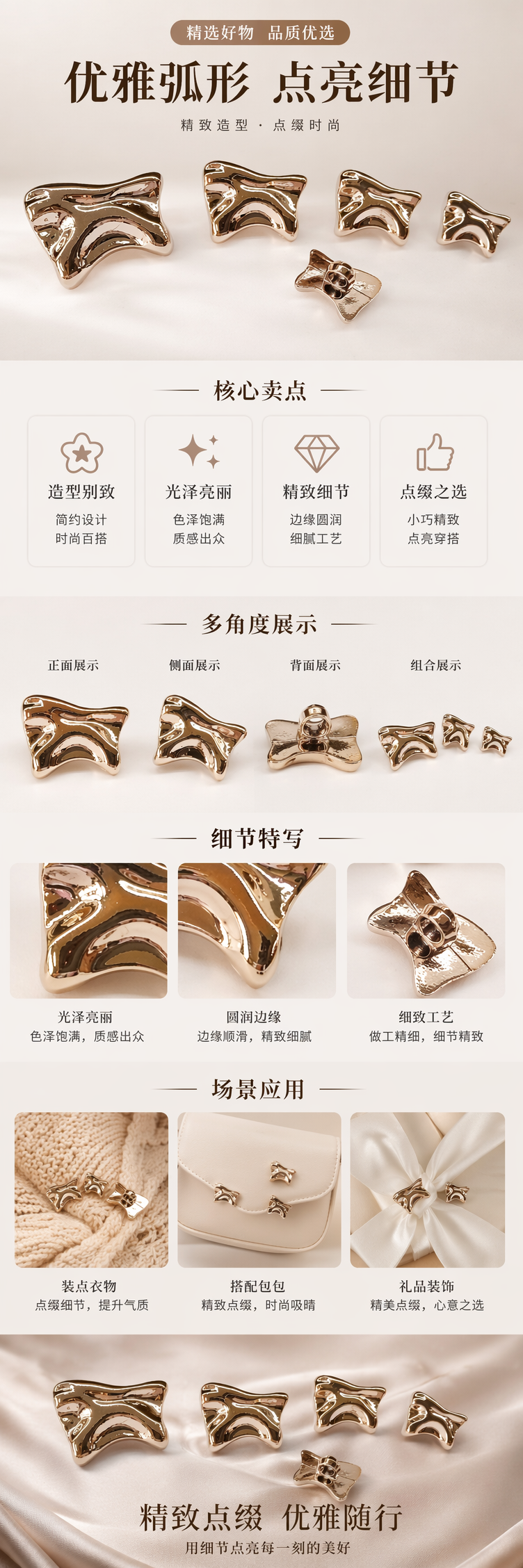 金色波浪形塑料纽扣 服装辅料 扣子 DIY手工缝纫配件详情1