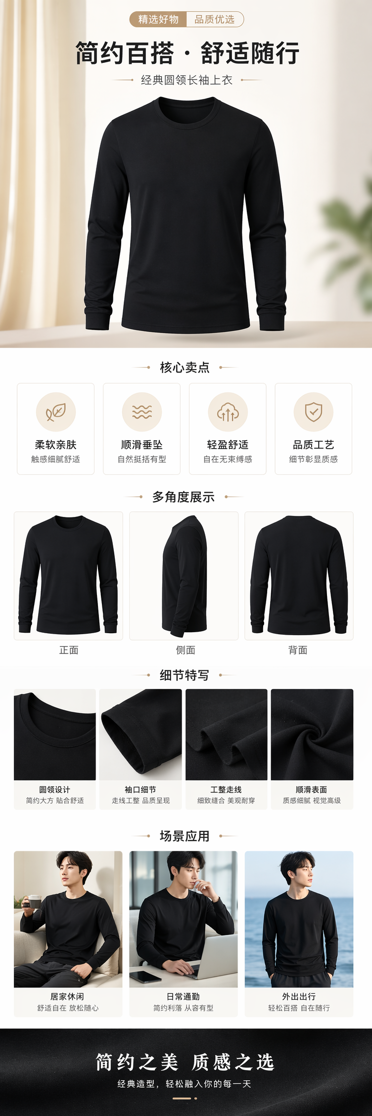 黑色长袖上衣配黑色长裤套装 休闲百搭显瘦 pic 1