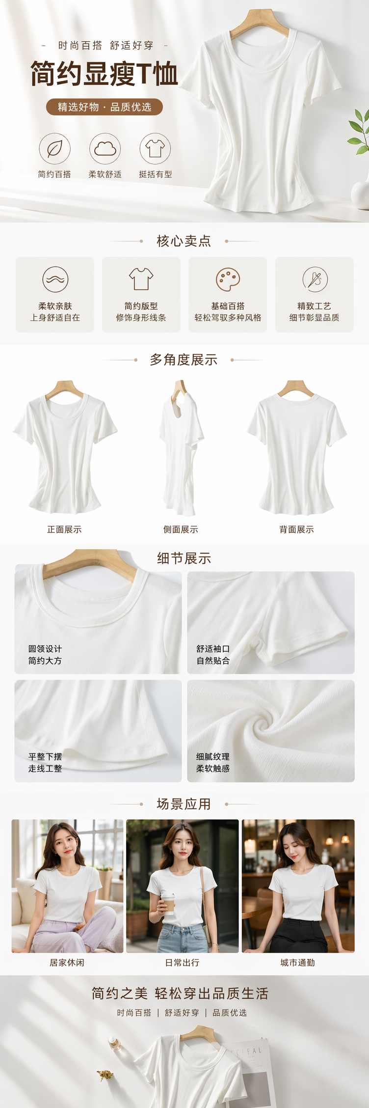 闭眼入天丝羊毛裸感纯色百搭后中缝薄款圆领短袖T恤修身打底衫女095319988 pic 1