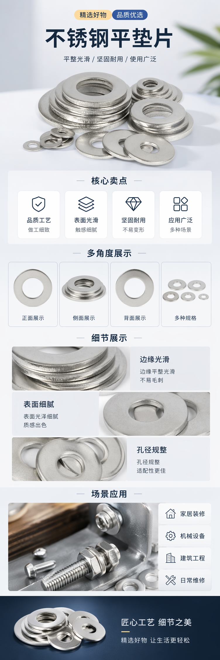 银色金属垫圈堆 防滑耐磨不锈钢密封垫片套装 pic 1